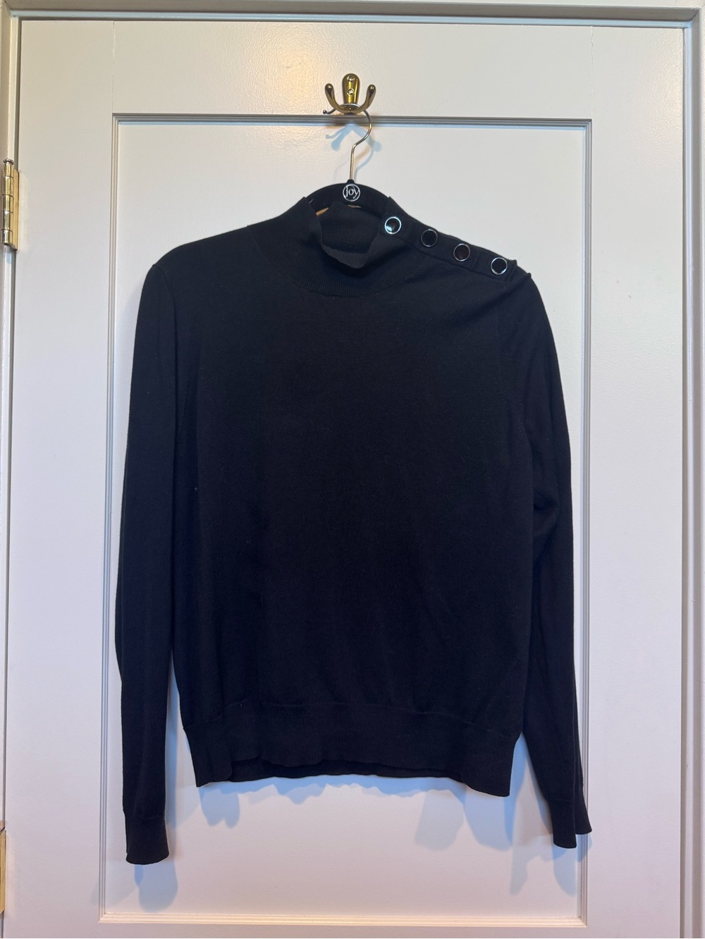 J Crew Black Mock Neck Sweater with Shoulder Button Detail